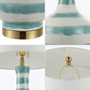 Tucker 30.5" Striped Ceramic/Metal LED Table Lamp - JONATHAN Y